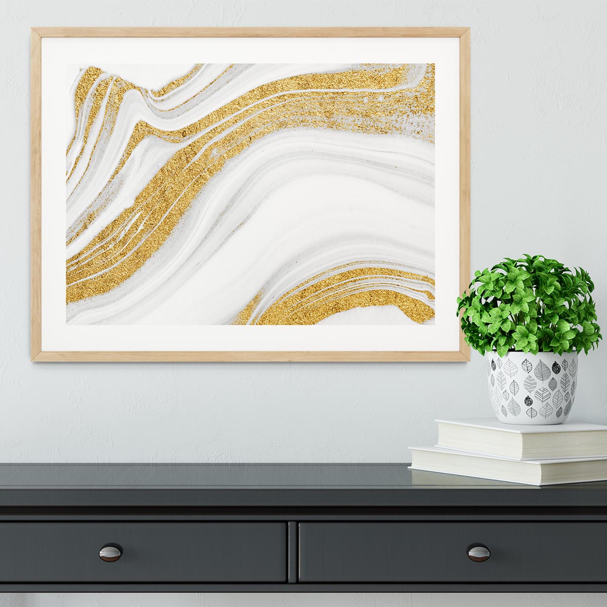 Gold White and Grey Marble Waves Framed Print - Canvas Art Rocks - 3