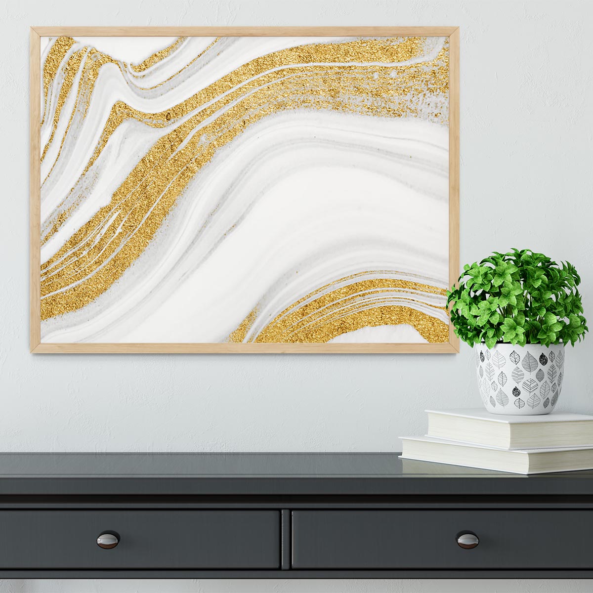 Gold White and Grey Marble Waves Framed Print - Canvas Art Rocks - 4