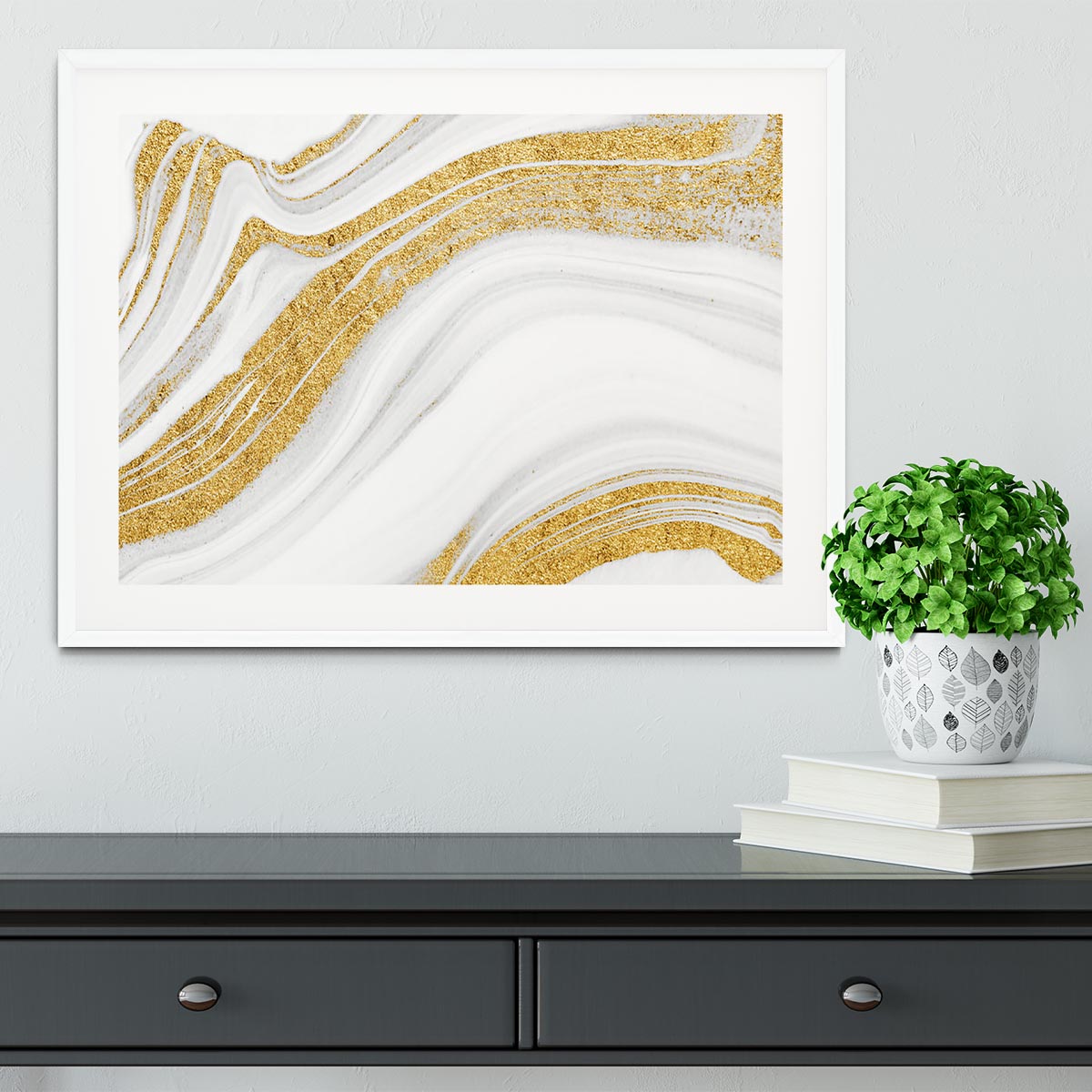 Gold White and Grey Marble Waves Framed Print - Canvas Art Rocks - 5