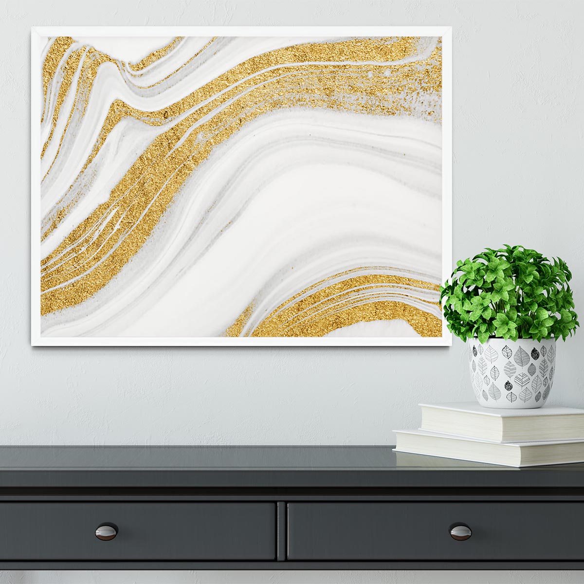 Gold White and Grey Marble Waves Framed Print - Canvas Art Rocks -6