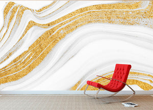 Gold White and Grey Marble Waves Wall Mural Wallpaper - Canvas Art Rocks - 2