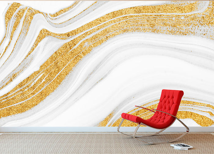 Gold White and Grey Marble Waves Wall Mural Wallpaper