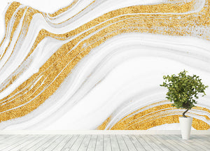 Gold White and Grey Marble Waves Wall Mural Wallpaper - Canvas Art Rocks - 4