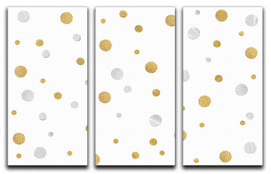 Gold and Silver Glitter Polka Dot 3 Split Panel Canvas Print - Canvas Art Rocks - 1