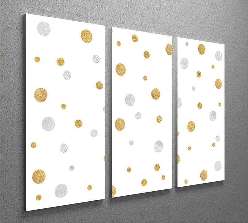 Gold and Silver Glitter Polka Dot 3 Split Panel Canvas Print - Canvas Art Rocks - 2