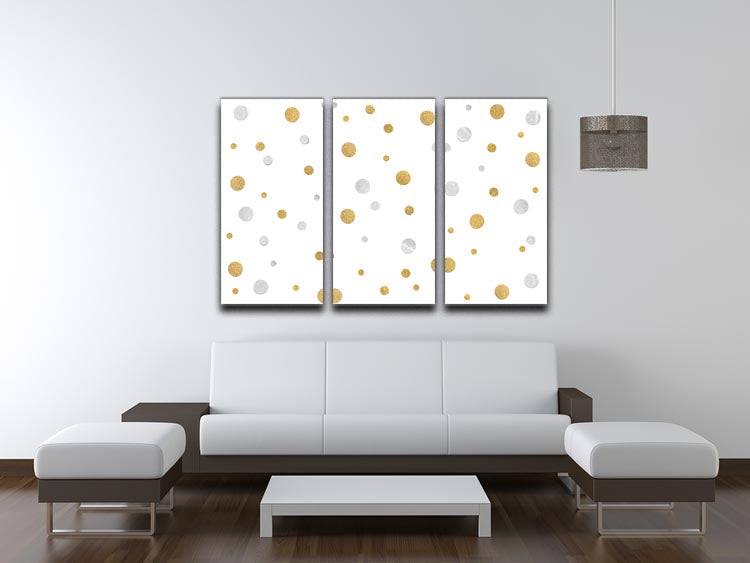 Gold and Silver Glitter Polka Dot 3 Split Panel Canvas Print - Canvas Art Rocks - 3