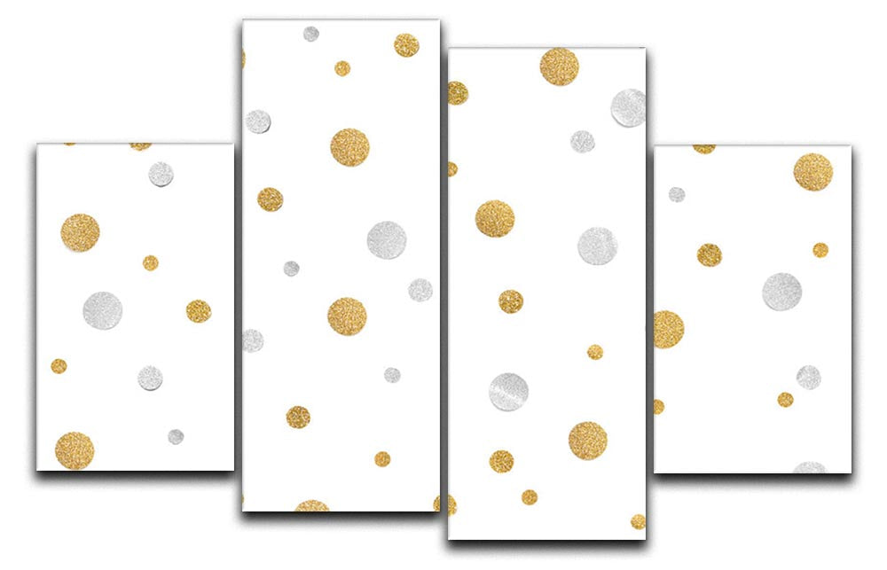 Gold and Silver Glitter Polka Dot 4 Split Panel Canvas - Canvas Art Rocks - 1