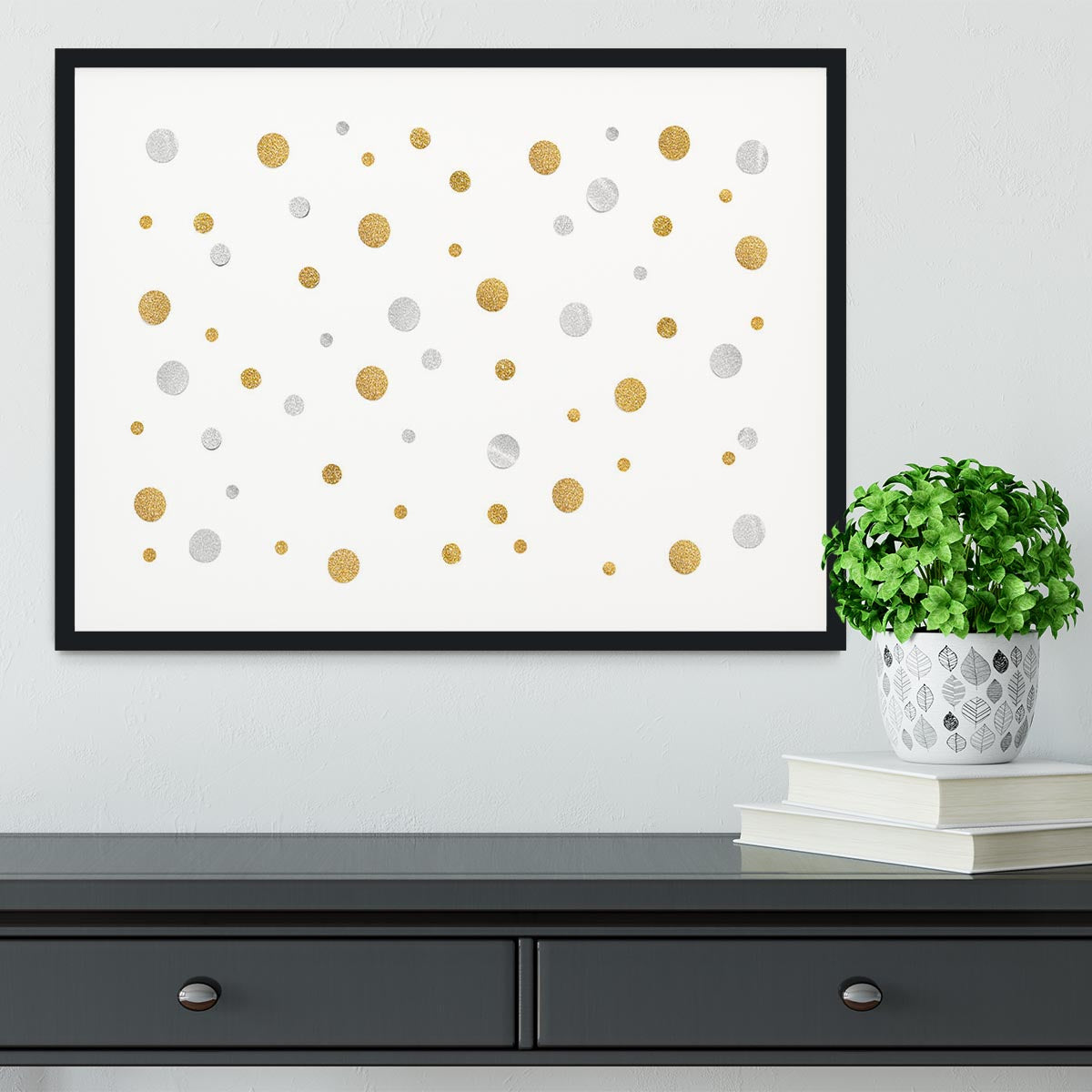 Gold and Silver Glitter Polka Dot Framed Print - Canvas Art Rocks - 1