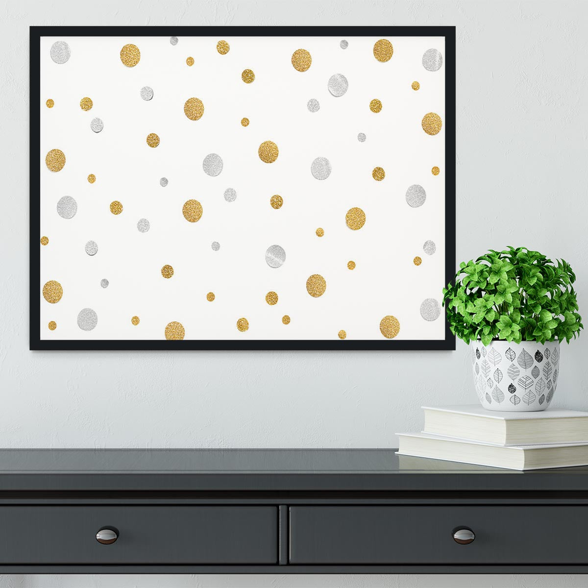 Gold and Silver Glitter Polka Dot Framed Print - Canvas Art Rocks - 2