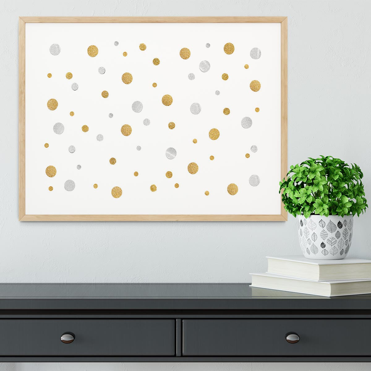 Gold and Silver Glitter Polka Dot Framed Print - Canvas Art Rocks - 3