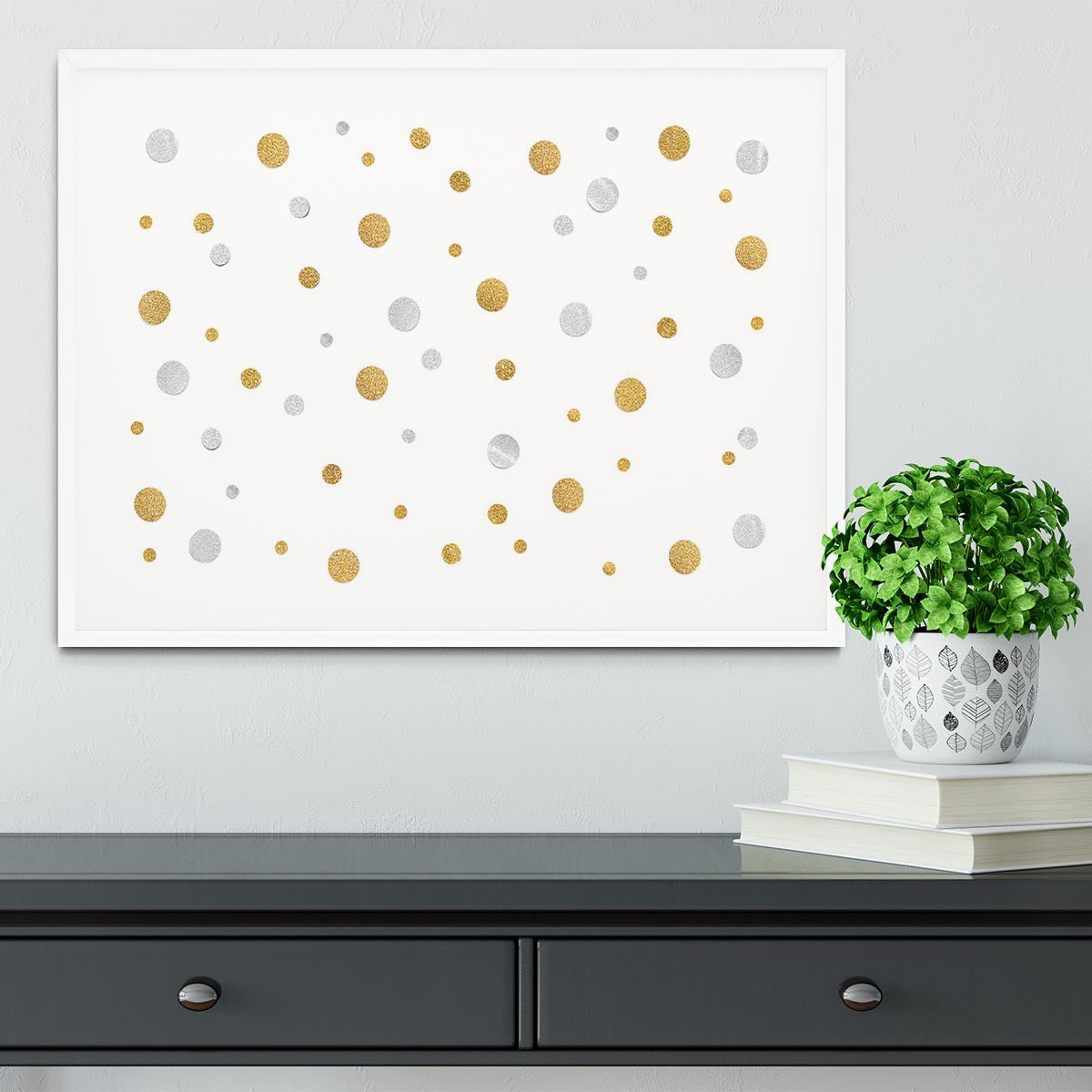 Gold and Silver Glitter Polka Dot Framed Print - Canvas Art Rocks - 5