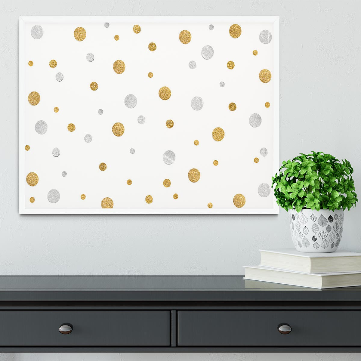 Gold and Silver Glitter Polka Dot Framed Print - Canvas Art Rocks -6
