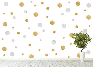 Gold and Silver Glitter Polka Dot Wall Mural Wallpaper - Canvas Art Rocks - 4