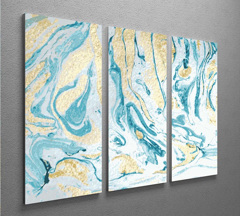Gold and Teal Swirled Marble 3 Split Panel Canvas Print - Canvas Art Rocks - 2