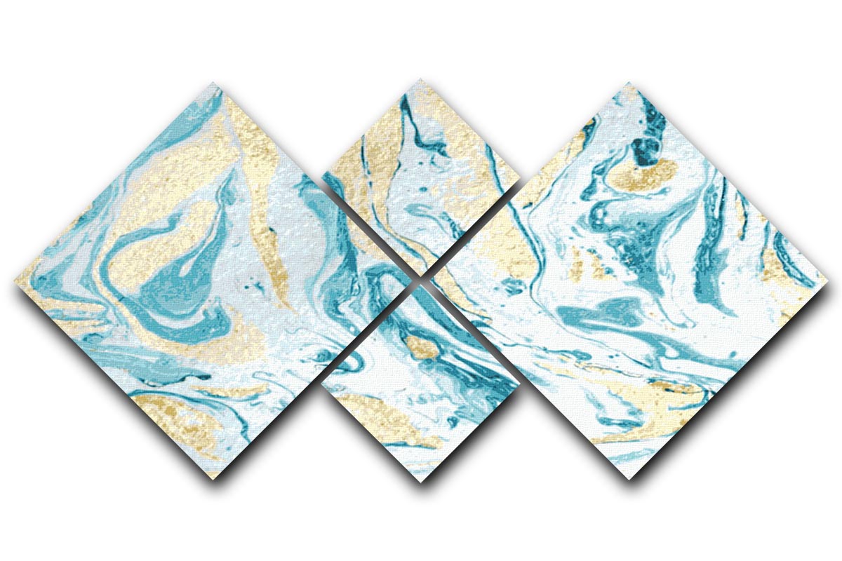 Gold and Teal Swirled Marble 4 Square Multi Panel Canvas - Canvas Art Rocks - 1