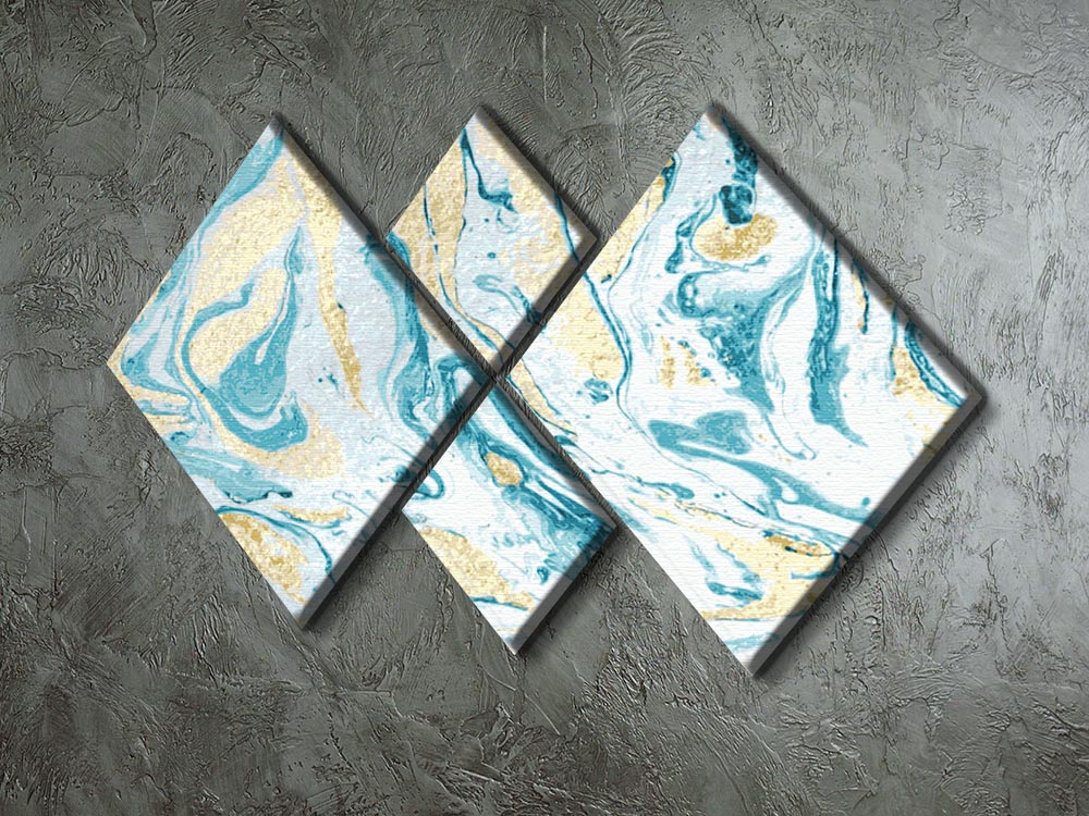 Gold and Teal Swirled Marble 4 Square Multi Panel Canvas - Canvas Art Rocks - 2