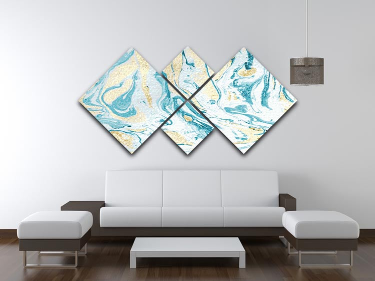 Gold and Teal Swirled Marble 4 Square Multi Panel Canvas - Canvas Art Rocks - 3