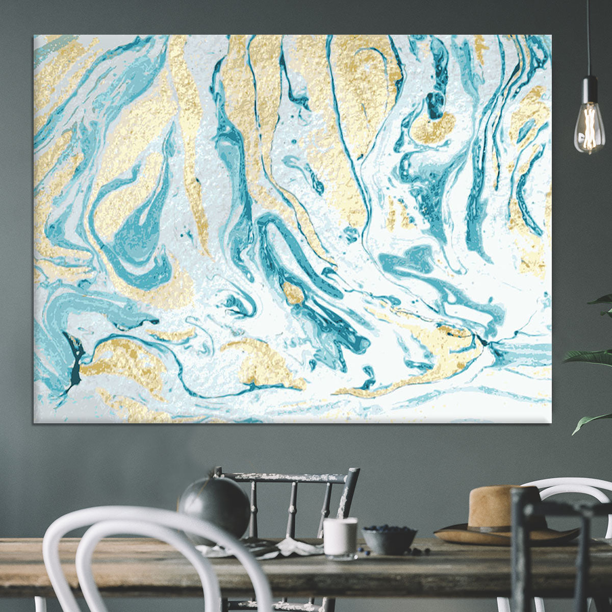 Gold and Teal Swirled Marble Canvas Print or Poster - Canvas Art Rocks - 3