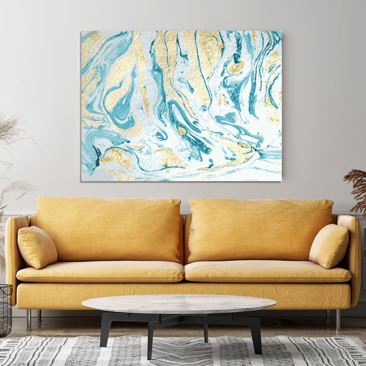 Gold and Teal Swirled Marble Canvas Print or Poster - Canvas Art Rocks - 4