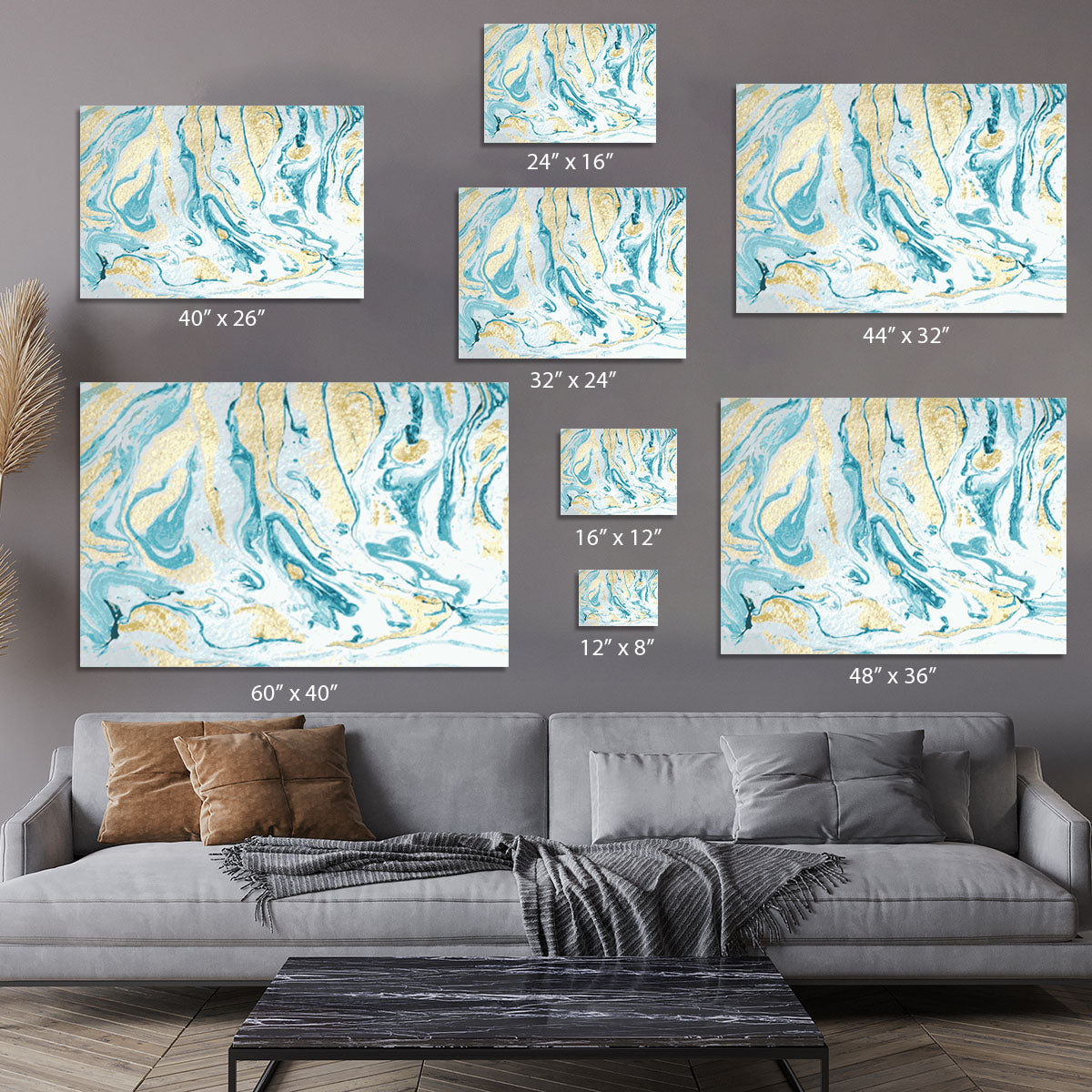 Gold and Teal Swirled Marble Canvas Print or Poster - Canvas Art Rocks - 7
