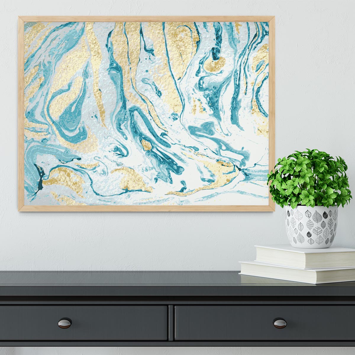 Gold and Teal Swirled Marble Framed Print - Canvas Art Rocks - 4