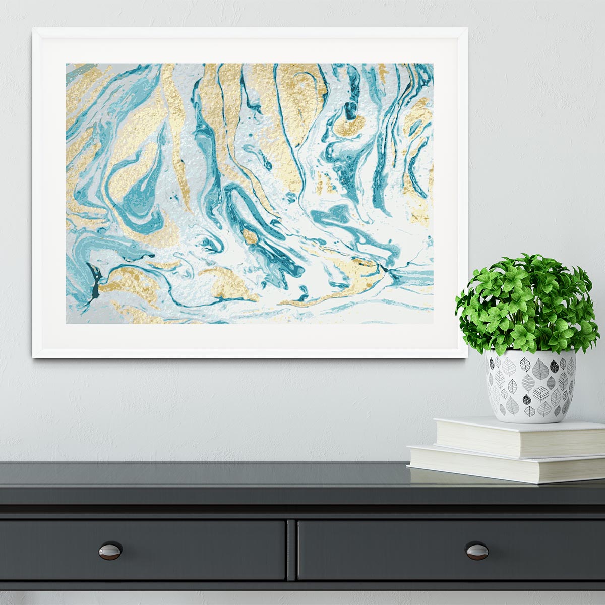 Gold and Teal Swirled Marble Framed Print - Canvas Art Rocks - 5