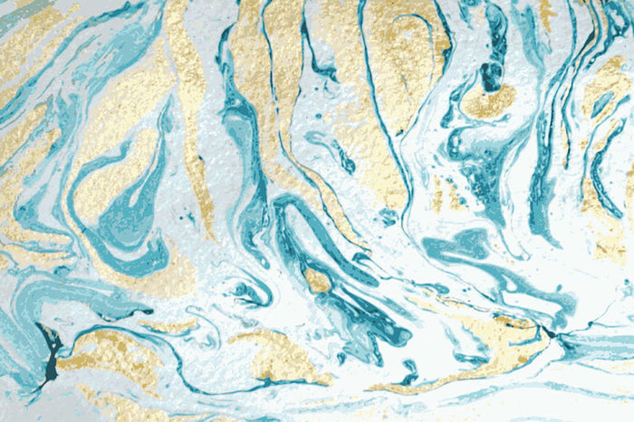 Gold and Teal Swirled Marble Wall Mural Wallpaper