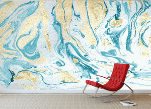 Gold and Teal Swirled Marble Wall Mural Wallpaper - Canvas Art Rocks - 2