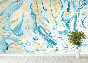 Gold and Teal Swirled Marble Wall Mural Wallpaper - Canvas Art Rocks - 4