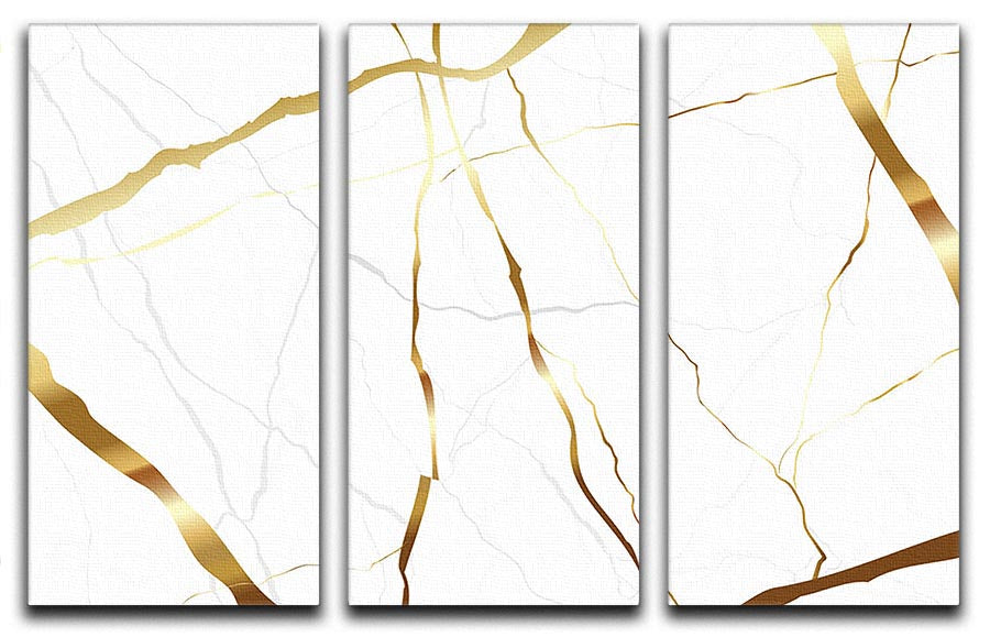Gold and White Veined Marble 3 Split Panel Canvas Print - Canvas Art Rocks - 1