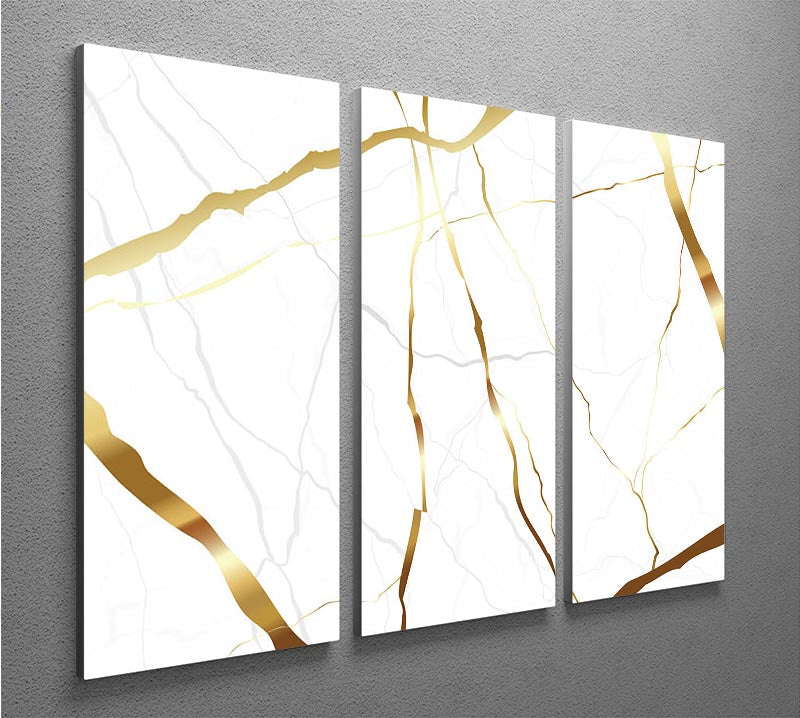 Gold and White Veined Marble 3 Split Panel Canvas Print - Canvas Art Rocks - 2