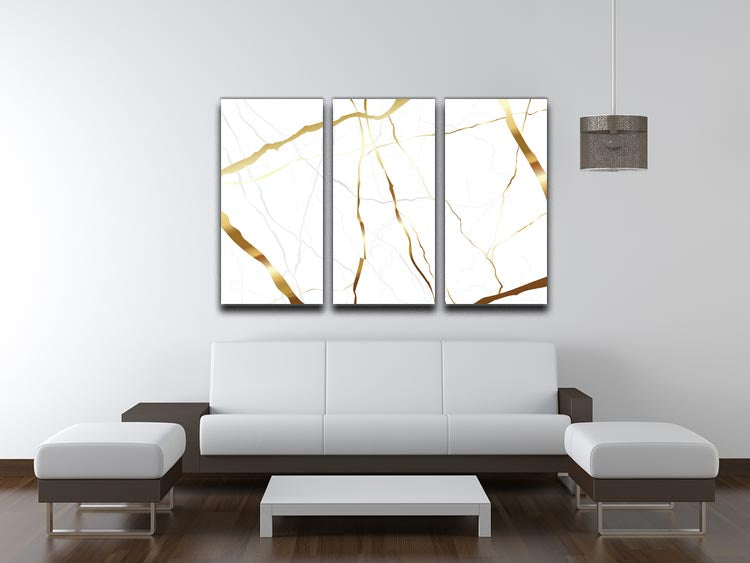 Gold and White Veined Marble 3 Split Panel Canvas Print - Canvas Art Rocks - 3