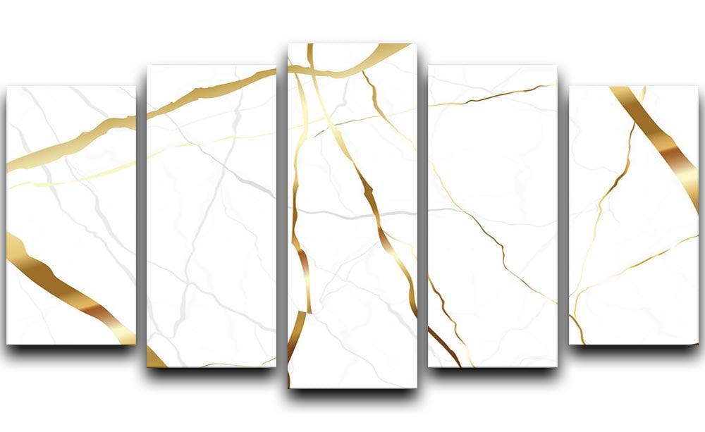 Gold and White Veined Marble 5 Split Panel Canvas - Canvas Art Rocks - 1