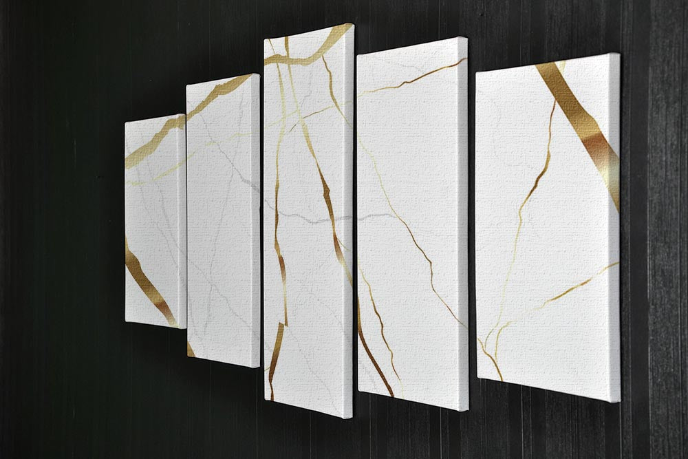 Gold and White Veined Marble 5 Split Panel Canvas - Canvas Art Rocks - 2