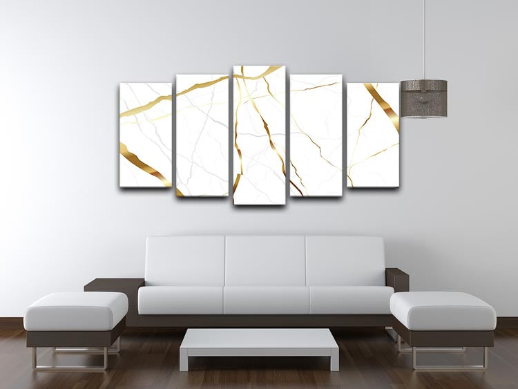 Gold and White Veined Marble 5 Split Panel Canvas - Canvas Art Rocks - 3