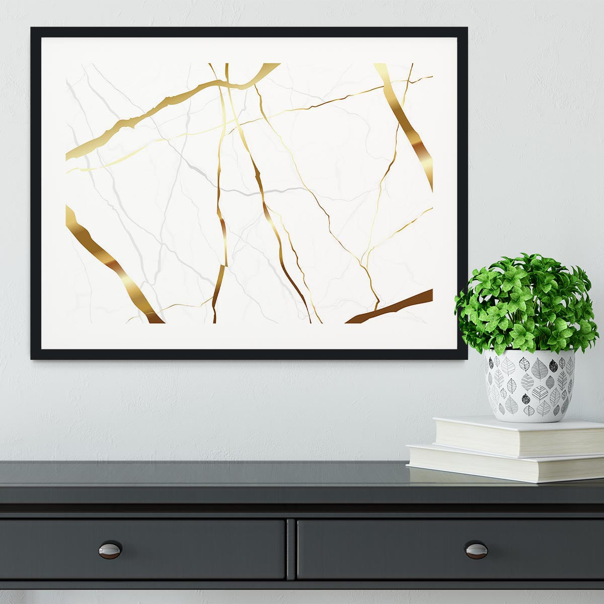 Gold and White Veined Marble Framed Print - Canvas Art Rocks - 1