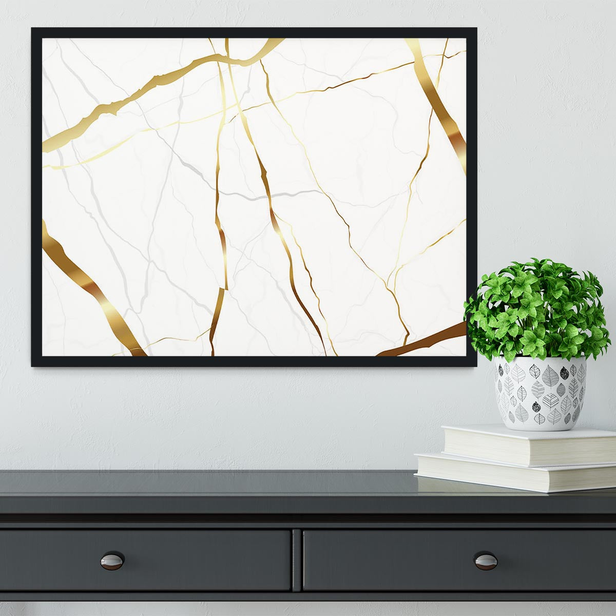 Gold and White Veined Marble Framed Print - Canvas Art Rocks - 2