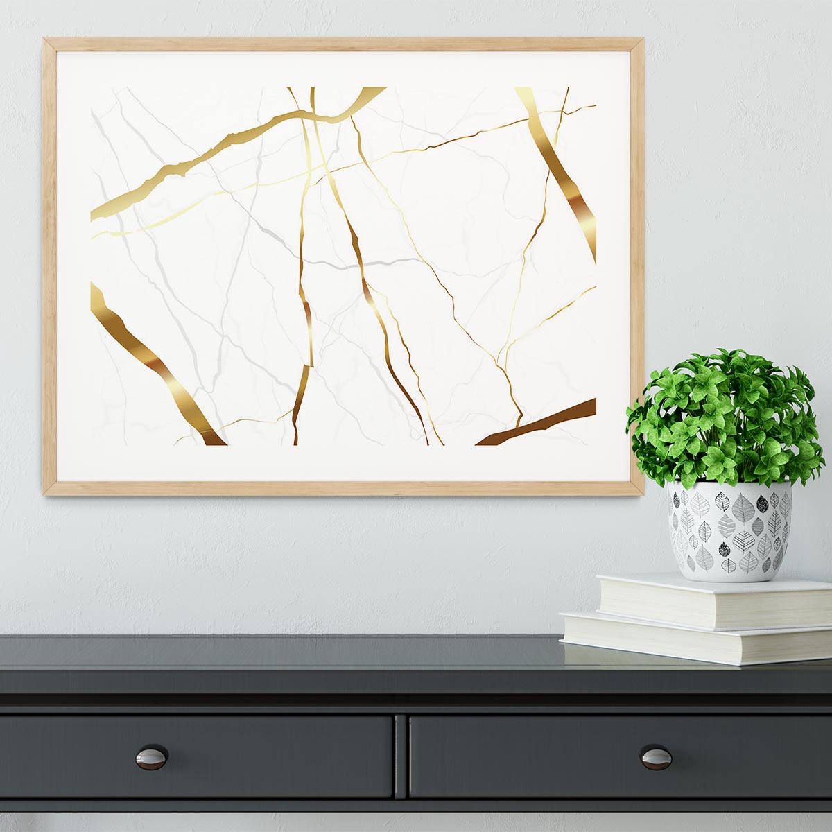 Gold and White Veined Marble Framed Print - Canvas Art Rocks - 3