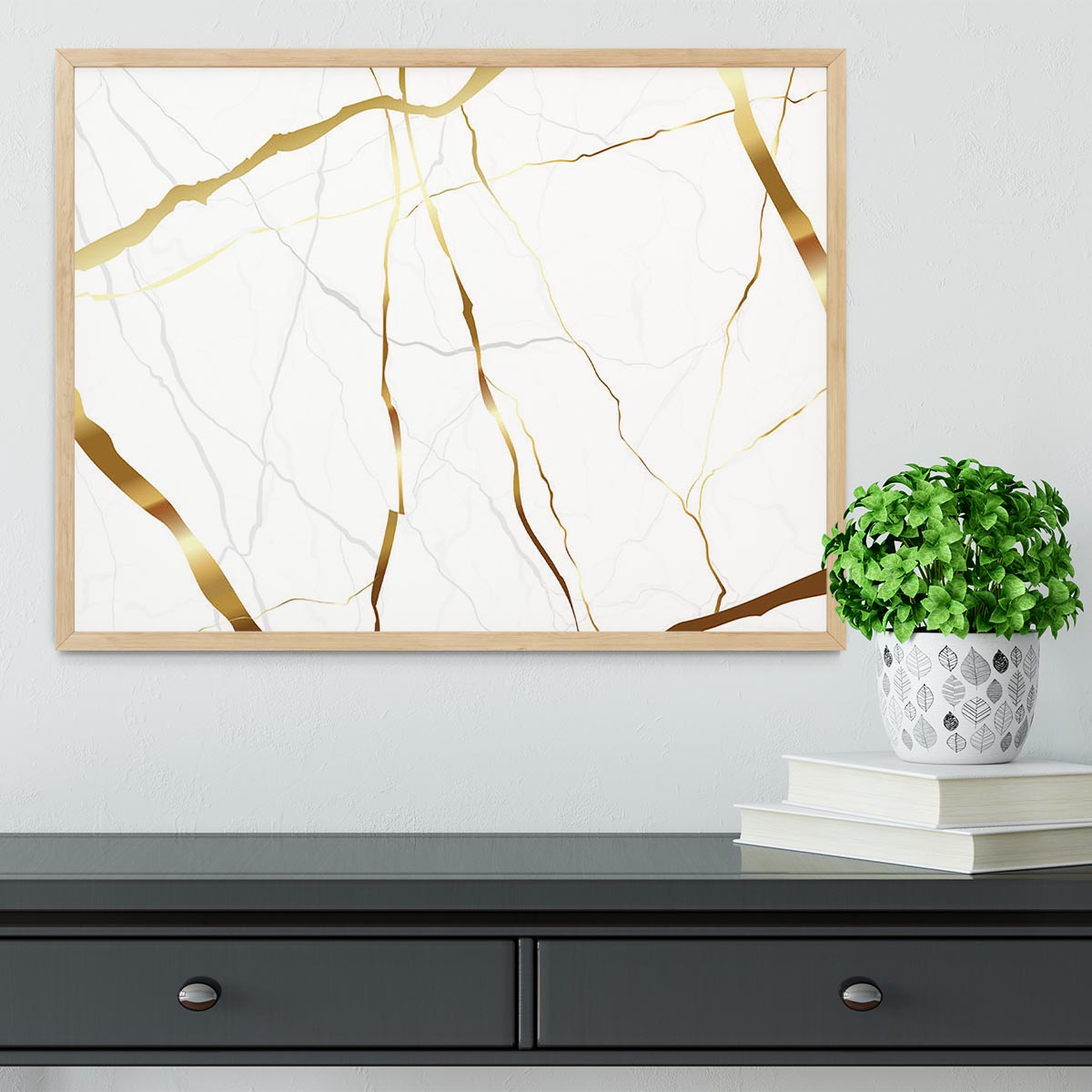 Gold and White Veined Marble Framed Print - Canvas Art Rocks - 4