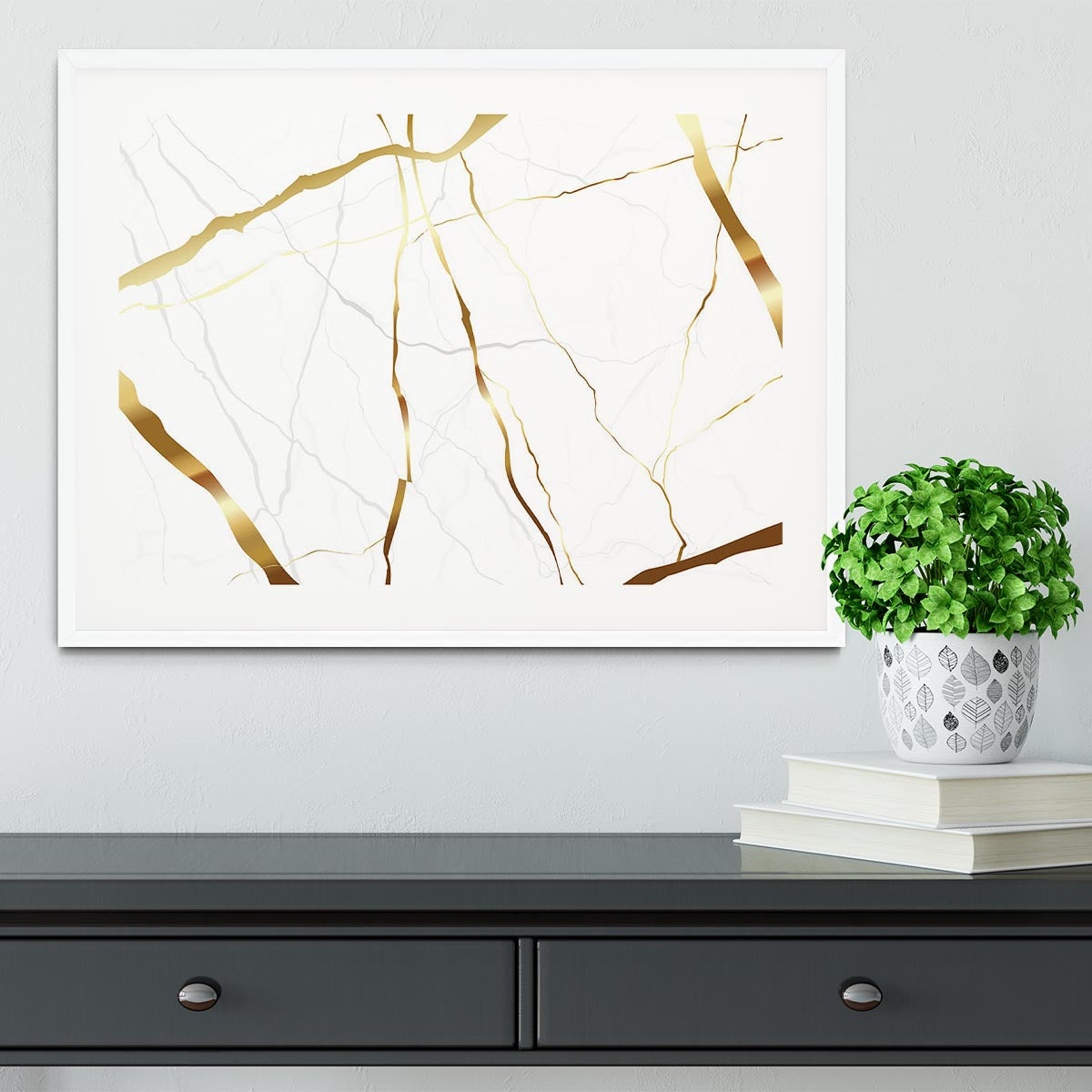 Gold and White Veined Marble Framed Print - Canvas Art Rocks - 5