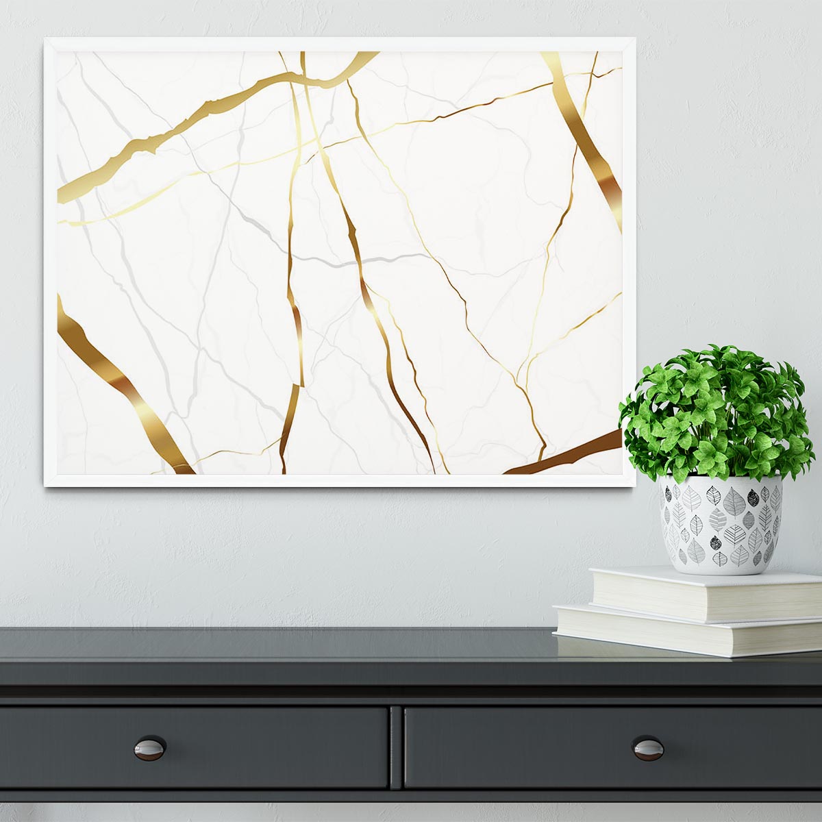 Gold and White Veined Marble Framed Print - Canvas Art Rocks -6