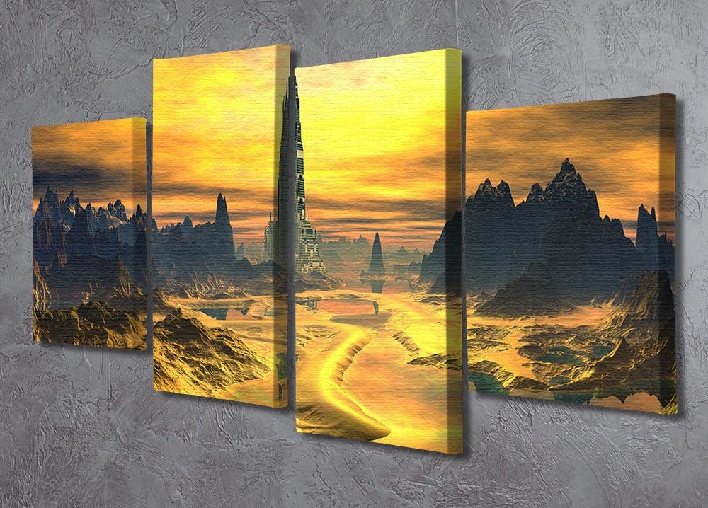 Golden Alien Landscape 4 Split Panel Canvas  - Canvas Art Rocks - 2