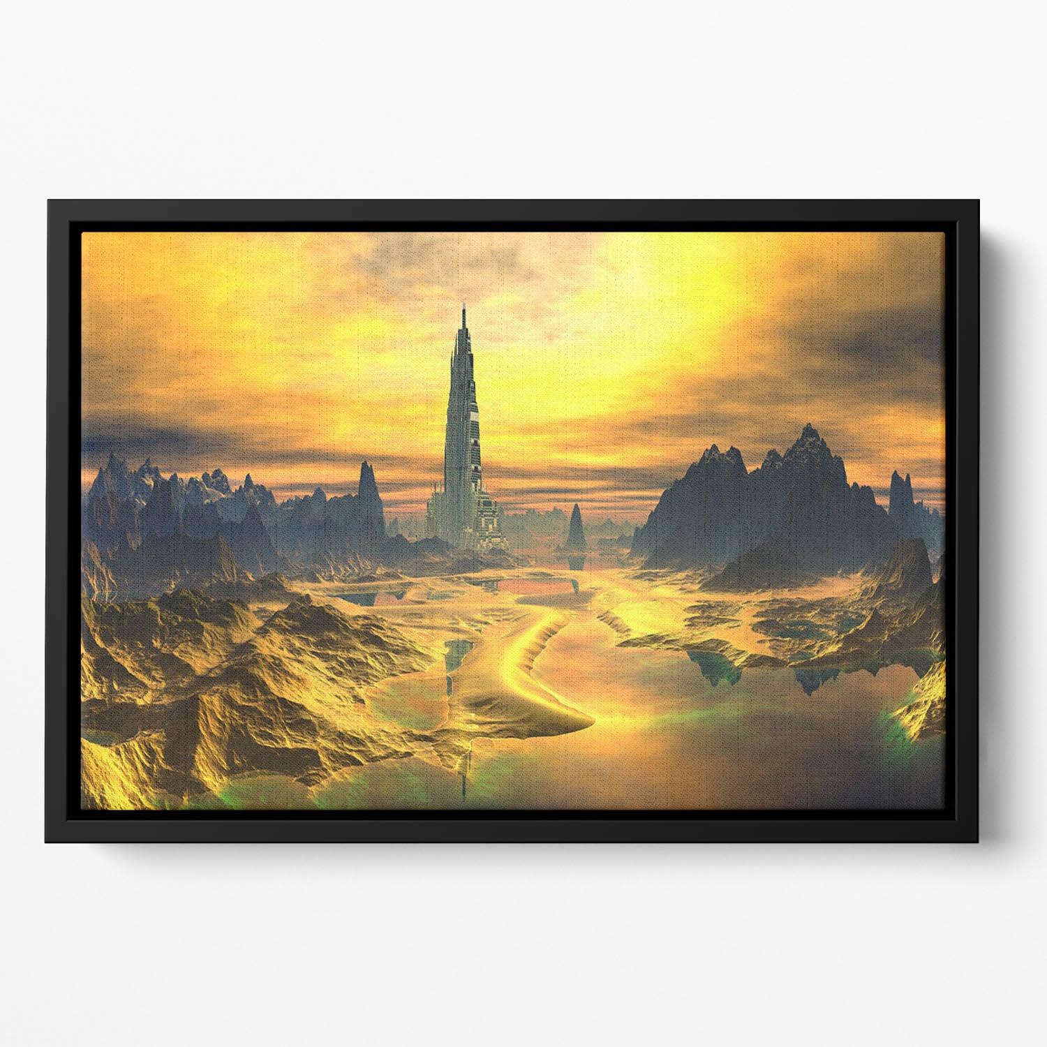Golden Alien Landscape Floating Framed Canvas