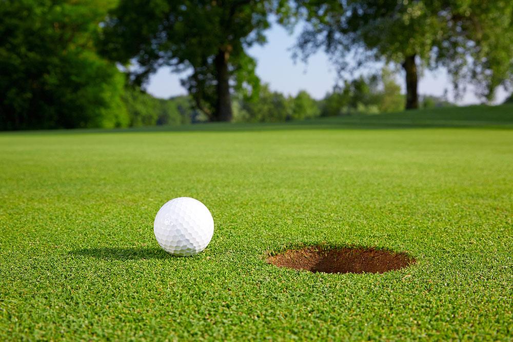 Golf ball close to the hole Wall Mural Wallpaper - Canvas Art Rocks - 1