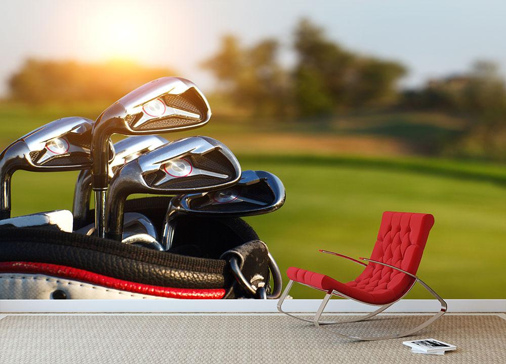 Golf clubs drivers over green Wall Mural Wallpaper - Canvas Art Rocks - 2