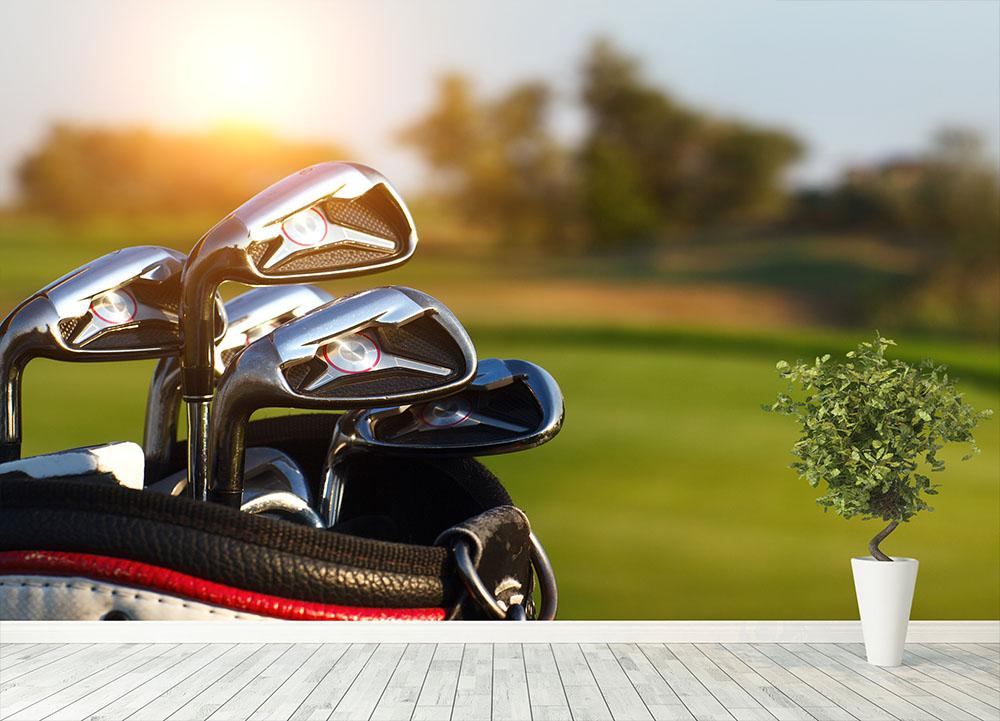 Golf clubs drivers over green Wall Mural Wallpaper - Canvas Art Rocks - 4