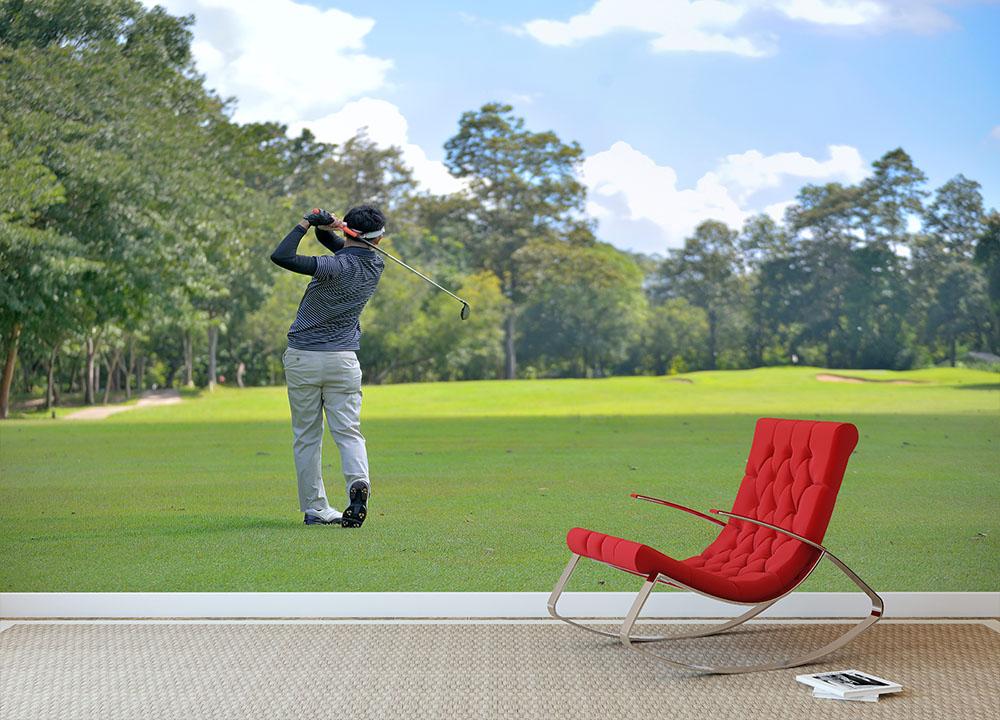 Golf player pitching the golf ball Wall Mural Wallpaper - Canvas Art Rocks - 2