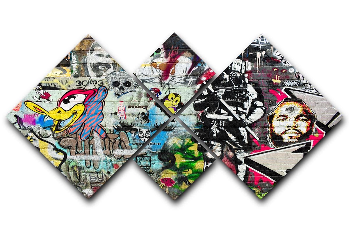 Graffiti Wall Abstract 4 Square Multi Panel Canvas  - Canvas Art Rocks - 1