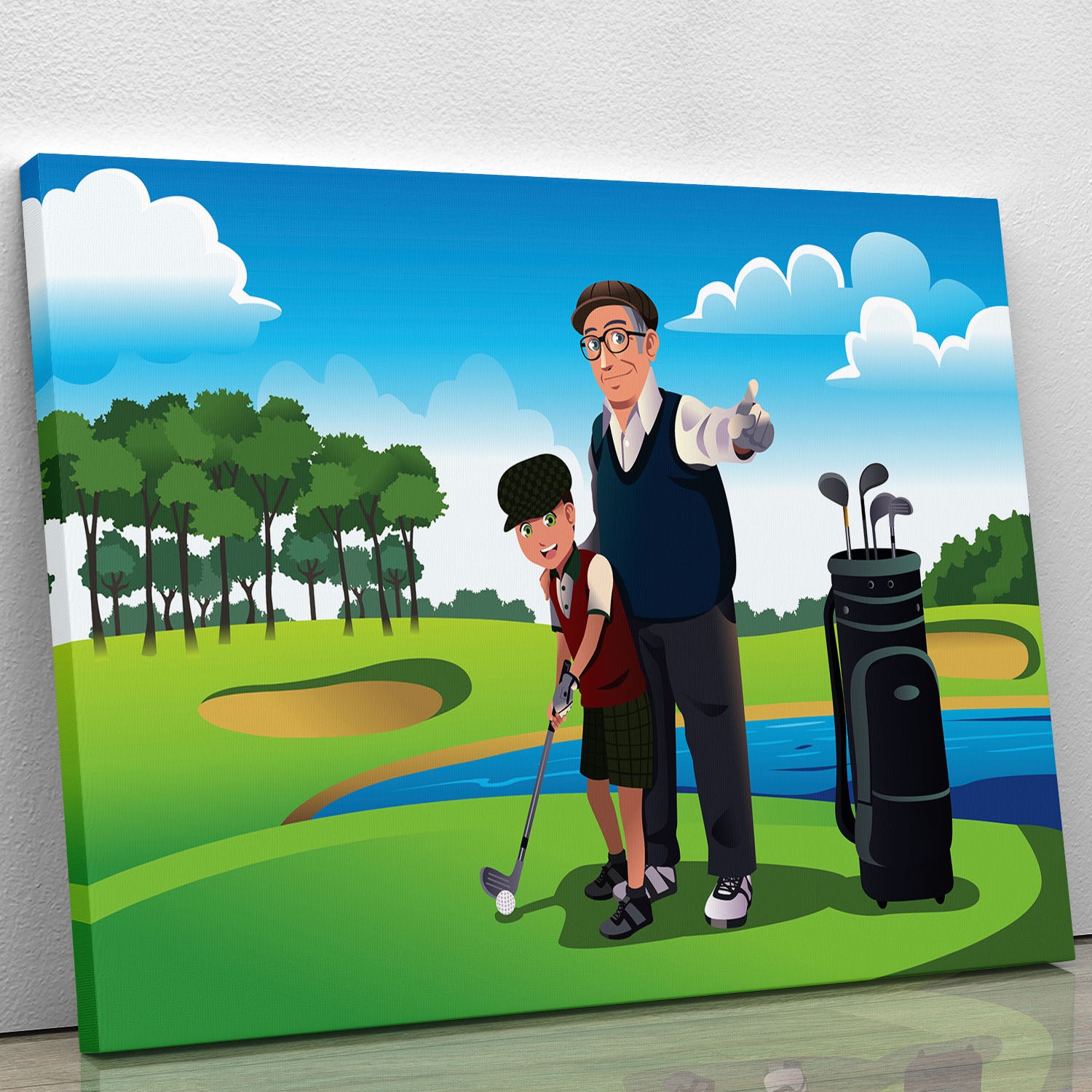 Grandfather teaching his grandson playing golf Canvas Print or Poster - Canvas Art Rocks - 1
