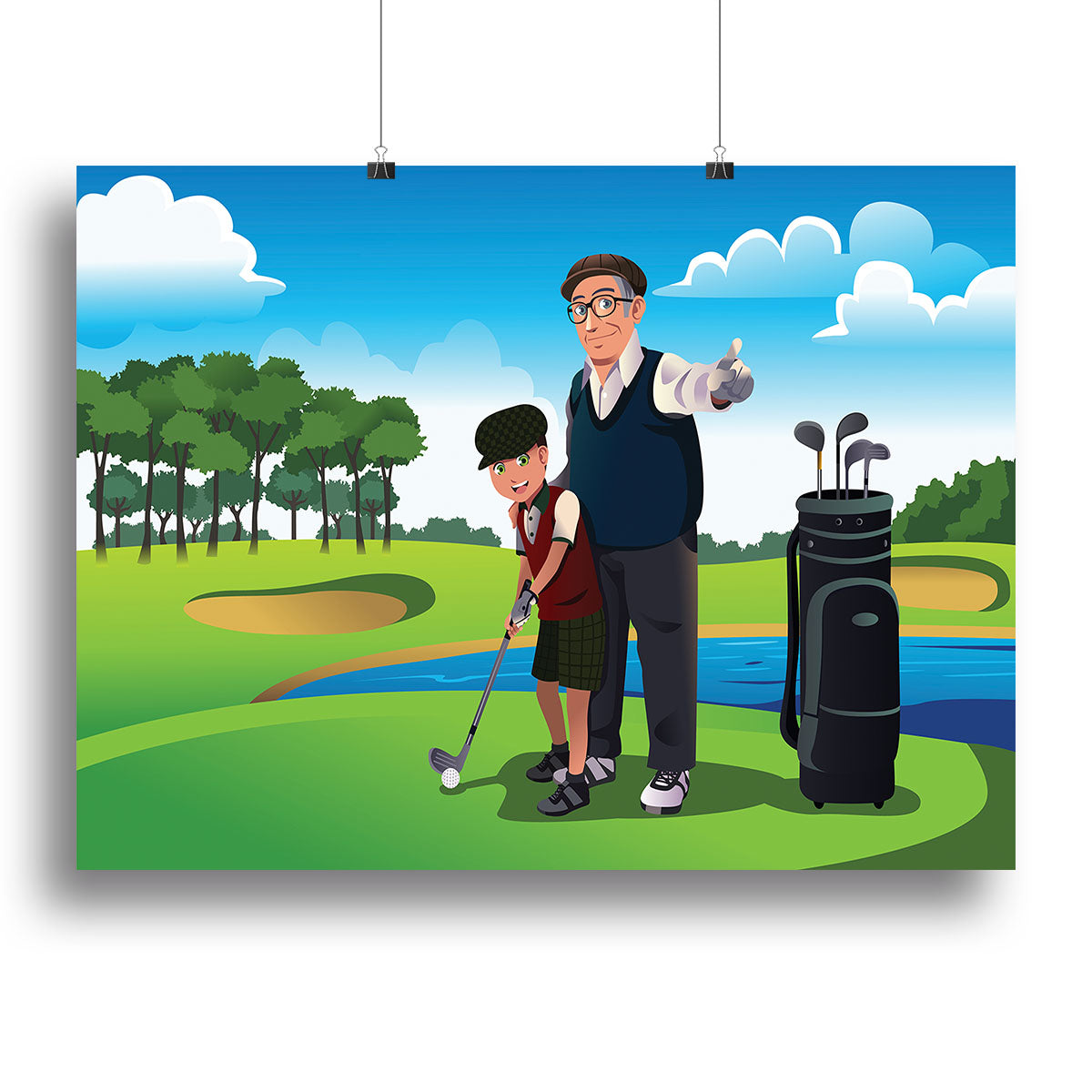 Grandfather teaching his grandson playing golf Canvas Print or Poster - Canvas Art Rocks - 2